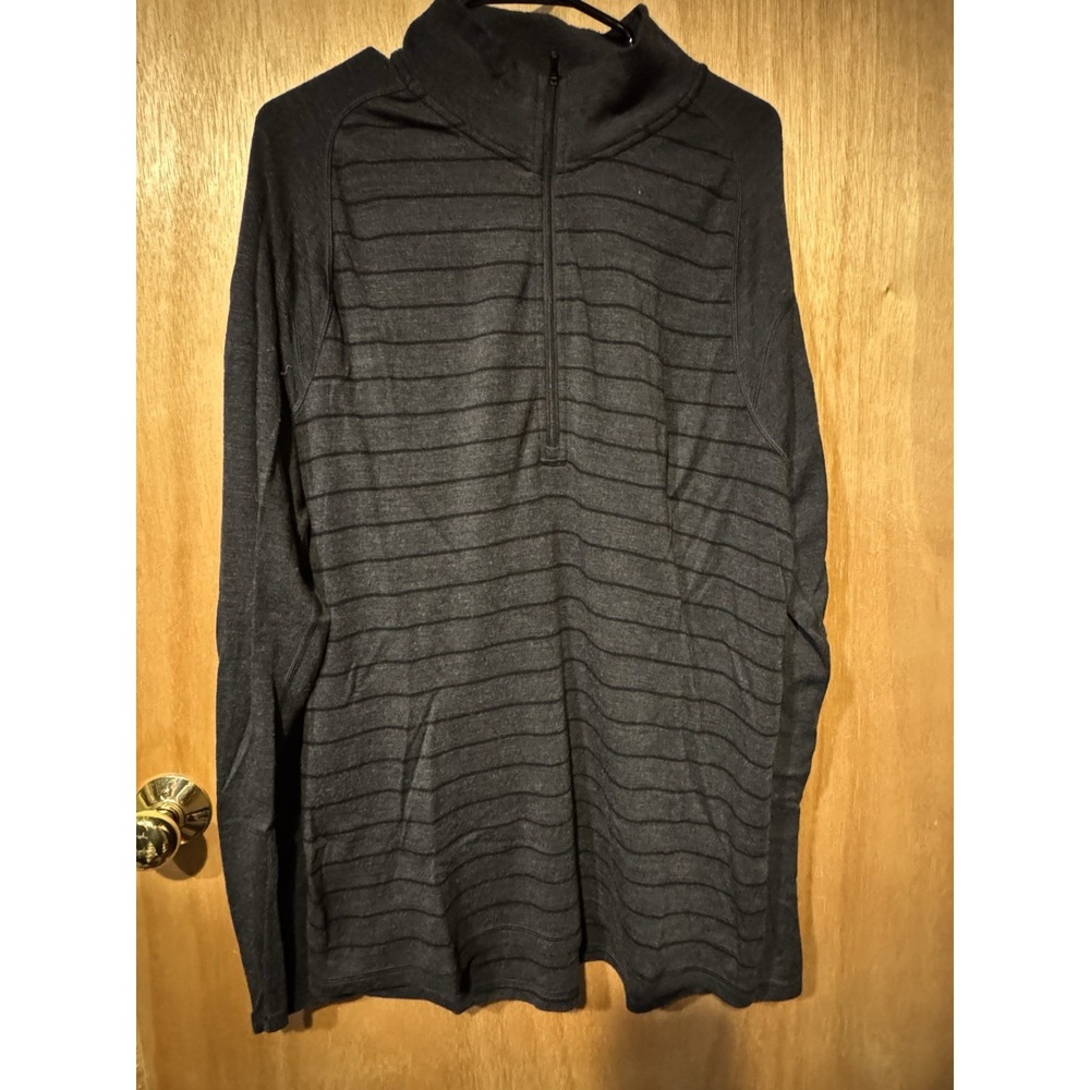 SmartWool 1/4 Zip Pullover XX Large Merino Wool Mock Neck Striped Long Sleeve
